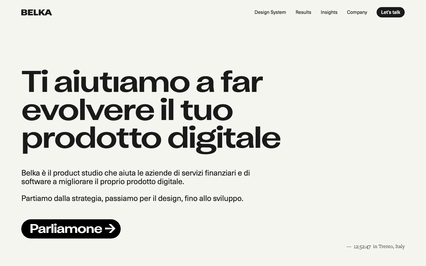 Screenshot del sito web di Belka