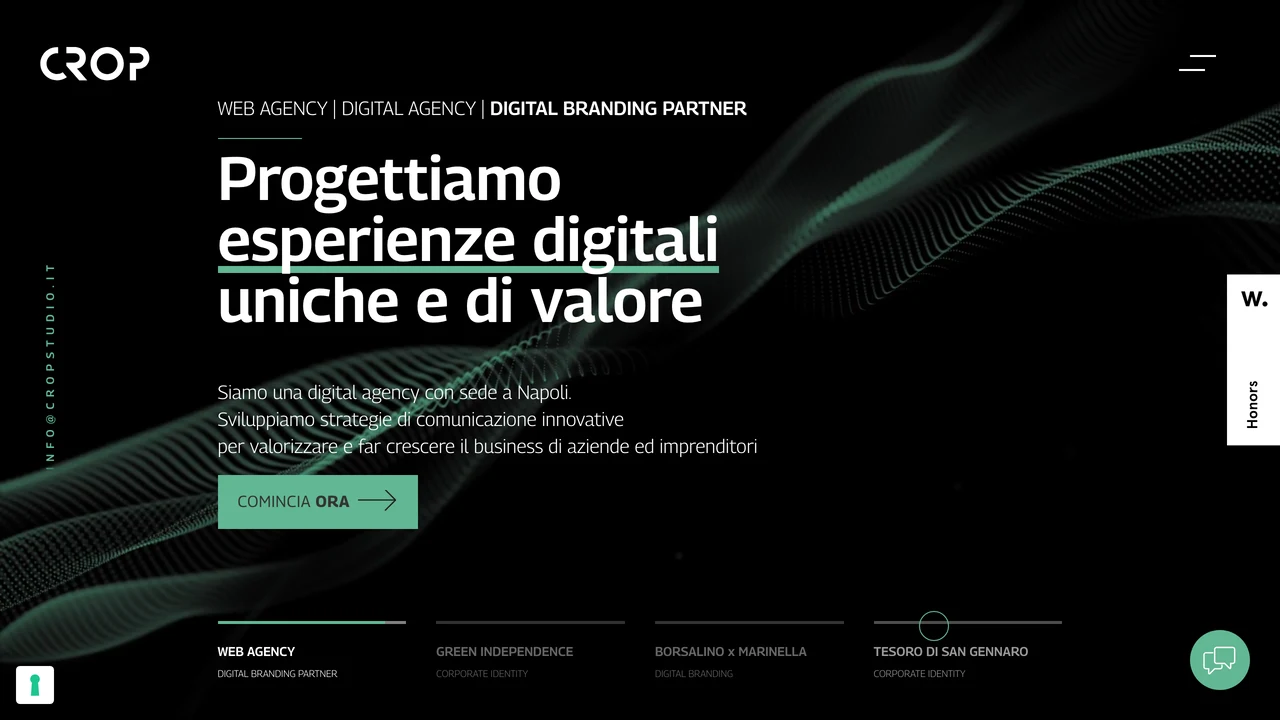 Screenshot del sito web di CROP Studio