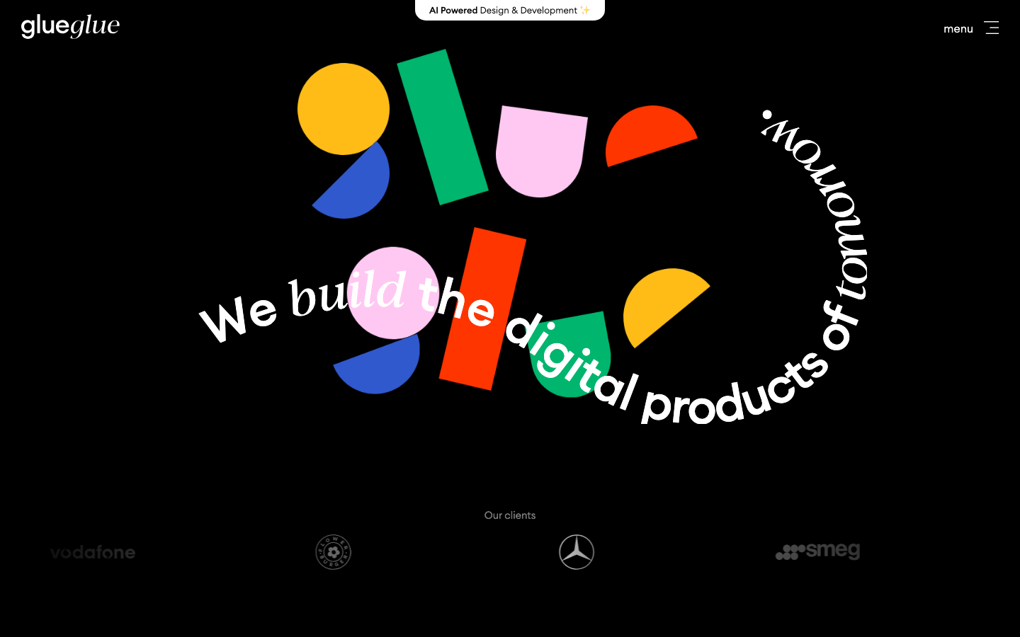 Screenshot del sito web di glueglue