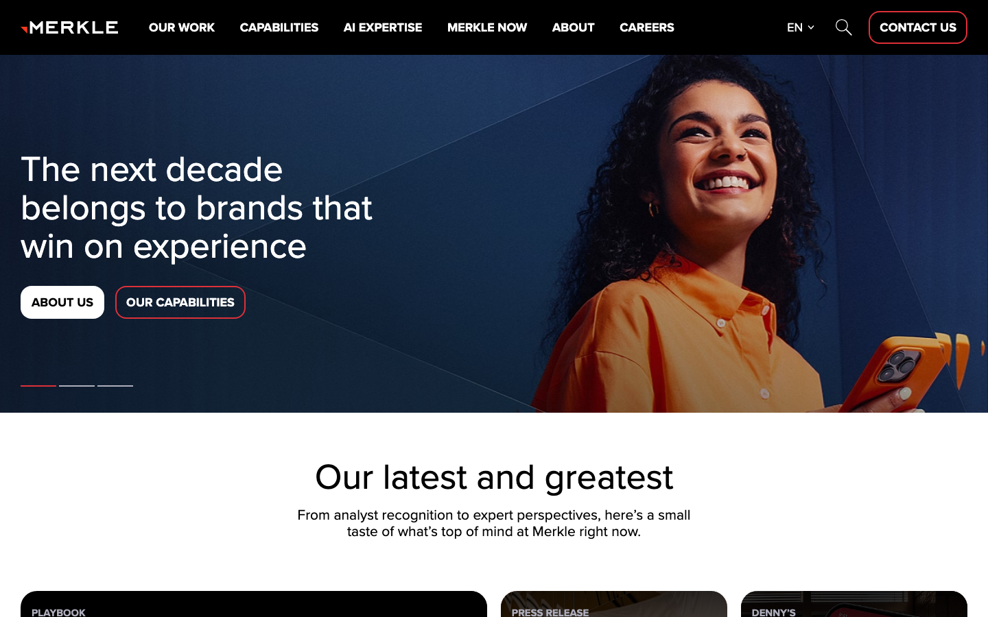 Screenshot del sito web di Merkle
